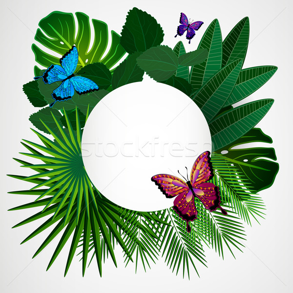 тропические листьев бабочки цветочный дизайна дерево Сток-фото © OlgaYakovenko