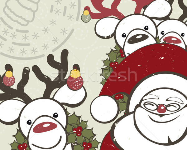 Christmas background with funny reindeers and Santa Claus. Stock photo © OlgaYakovenko
