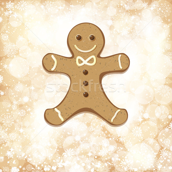 Christmas background with golden lights and gingerbread man. Stock photo © OlgaYakovenko