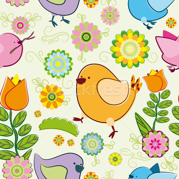 Vector Seamless background. Collection 'for Mom'. Motive of 'birds and flowers' Stock photo © OlgaYakovenko