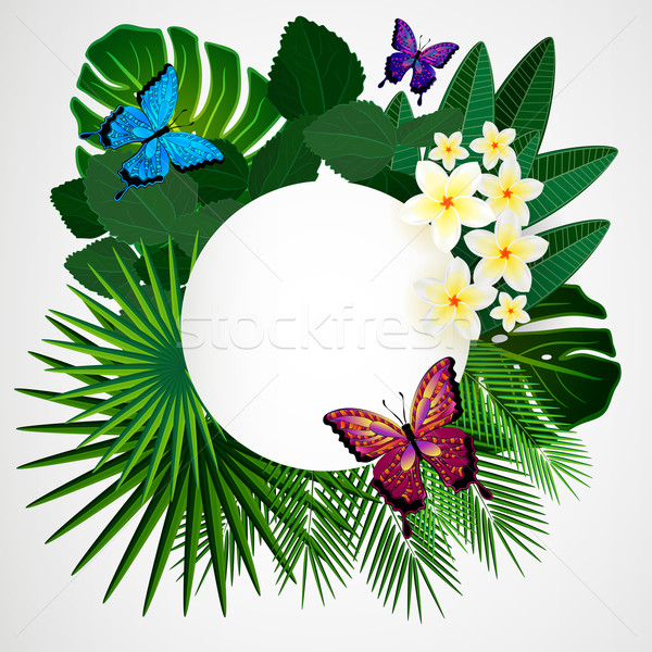 цветочный дизайна цветы тропические листьев бабочки Сток-фото © OlgaYakovenko