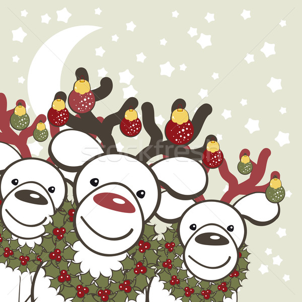 Christmas background with funny reindeers Santa Claus. Stock photo © OlgaYakovenko