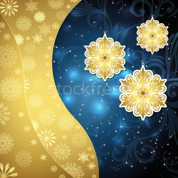 Karácsony arany hópelyhek fagyos minták sötét Stock fotó © OlgaYakovenko