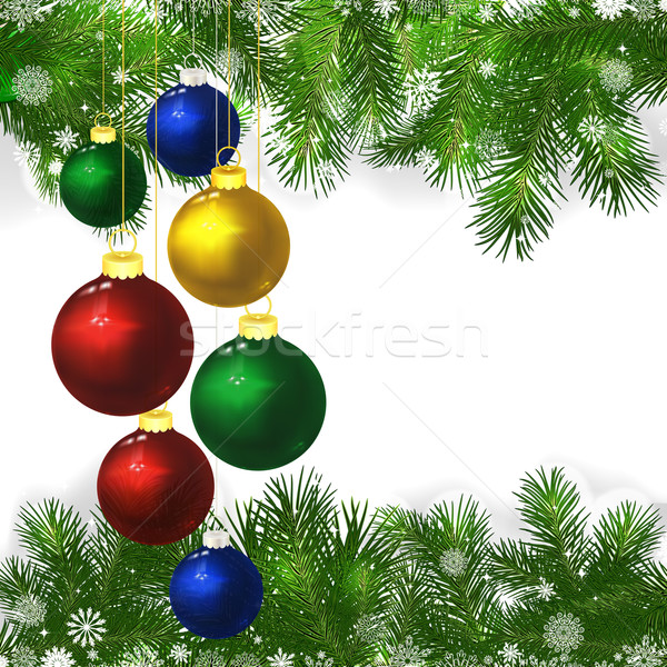 Christmas background with Christmas balls and green branches of  Stock photo © OlgaYakovenko