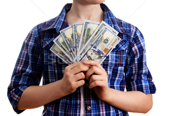 kid girl in chekered shirt holding the US dollars  Stock photo © OlgaYakovenko