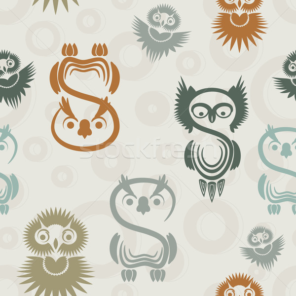 Seamless pattern with various owls on a neutral background. Stock photo © OlgaYakovenko