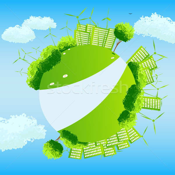 Green globe with trees, sities and wind turbines. Stock photo © OlgaYakovenko