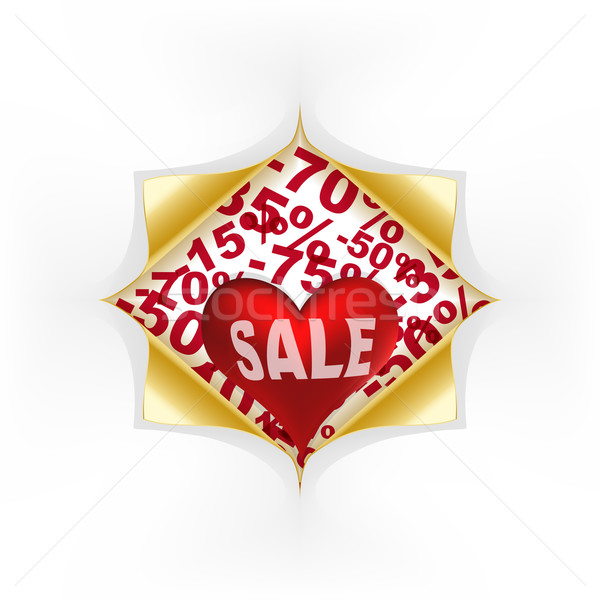 Red heart white text sale under curled gold corners Stock photo © OlgaYakovenko