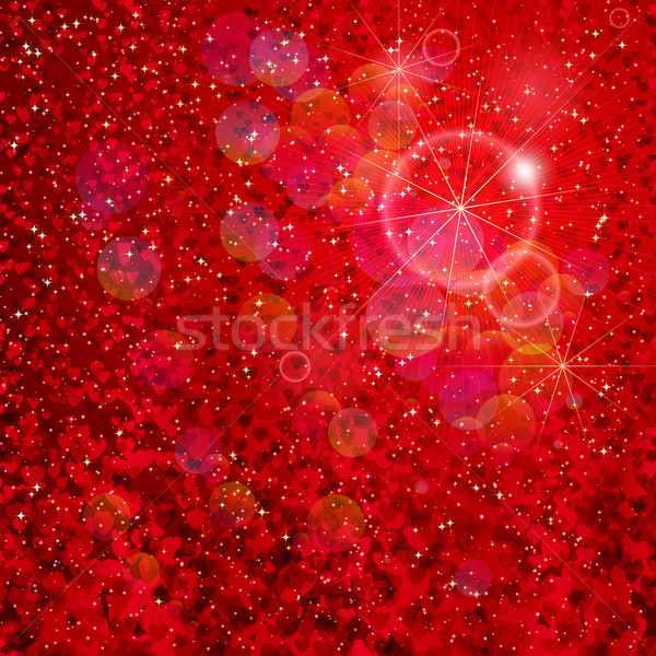 Hearts and stars falling on the shiny red background. Stock photo © OlgaYakovenko