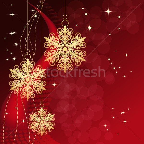 Red card with christmas snowflakes, vector illustration Stock photo © OlgaYakovenko
