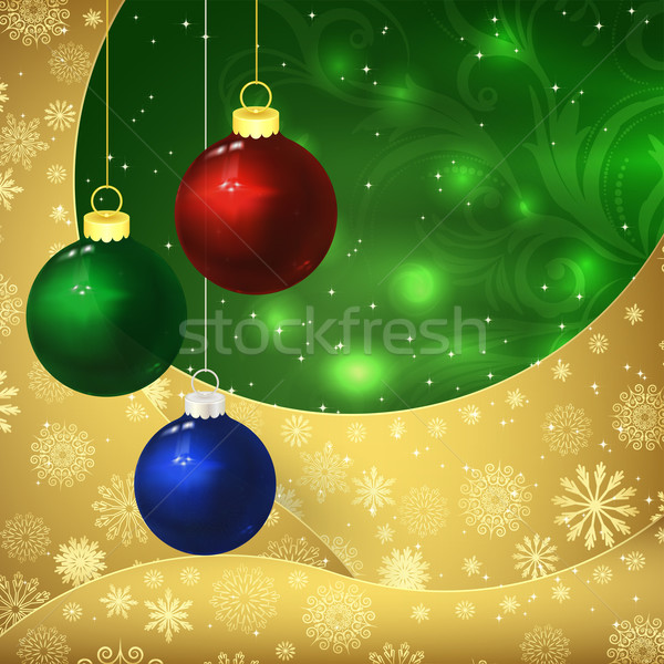 Weihnachten Glas Kugeln golden Schneeflocken frostig Stock foto © OlgaYakovenko