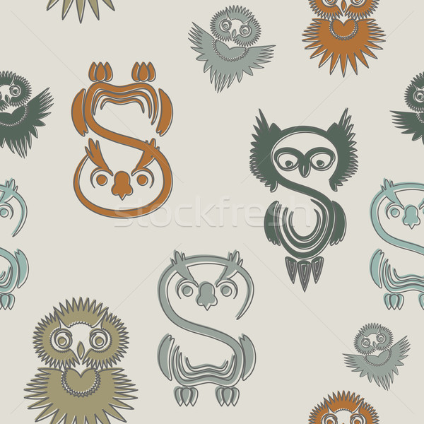 Seamless pattern with various owls on a neutral background. Stock photo © OlgaYakovenko