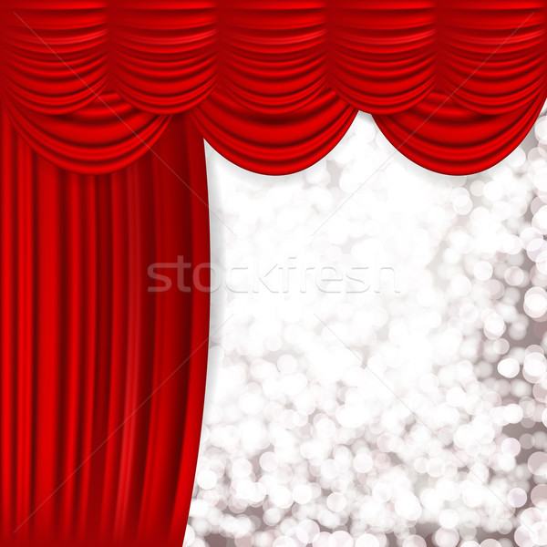 Holiday background with red satin and blurred lights. Stock photo © OlgaYakovenko