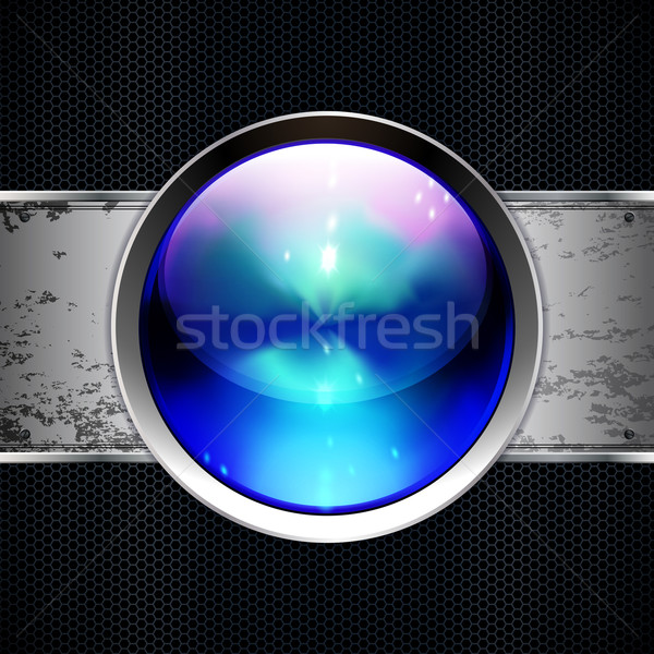 Techno background with glossy button. Metal banner with huge spa Stock photo © OlgaYakovenko