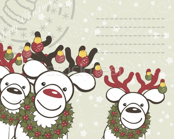 Christmas background with funny reindeers Santa Claus. Stock photo © OlgaYakovenko