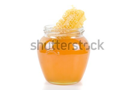 蜂蜜 罐 有機 白 紙 玻璃 商業照片 © olira