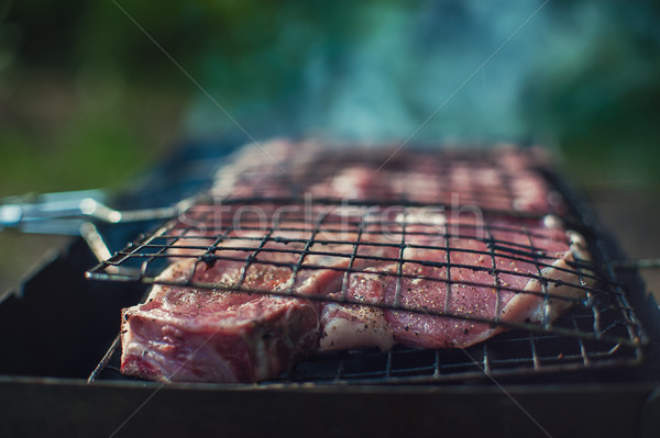 Grilling fresh entrecote pork Stock photo © olira