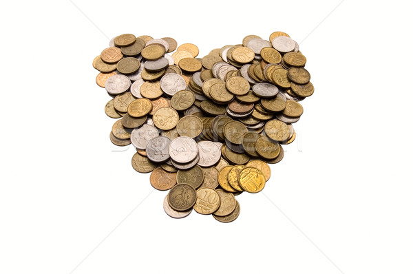 Stock foto: Liebe · Geld · Münzen · Herz · weiß · Bank