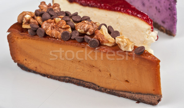 Tarta de queso chocolate nueces rebanada alimentos placa Foto stock © olira