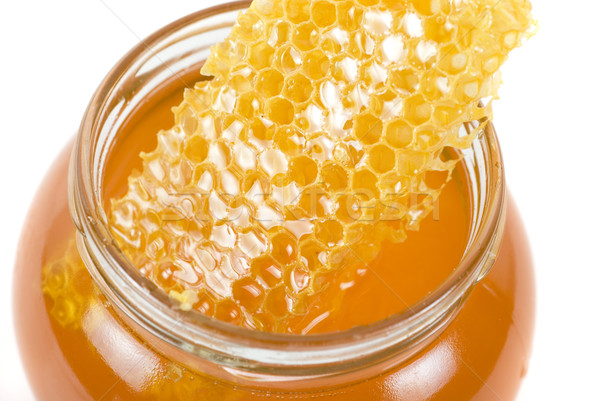 蜂蜜 罐 有機 白 玻璃 早餐 商業照片 © olira
