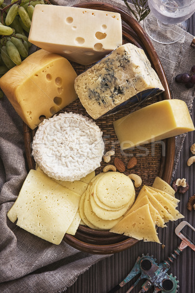 Stock foto: Unterschiedlich · Käse · Set · Trauben · Nüsse · Obst