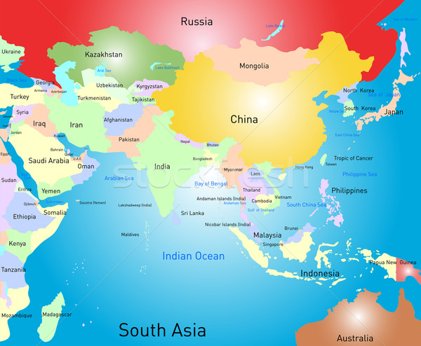 Stok fotoğraf: Güney · Asya · harita · vektör · renk · deniz
