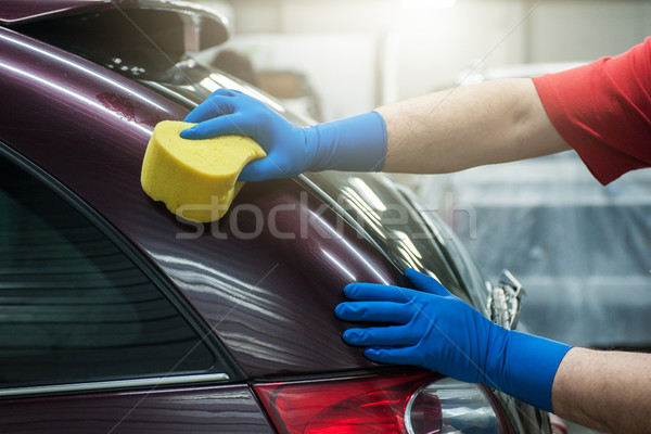 Mycia samochodu gąbki strony działalności wody Zdjęcia stock © olira