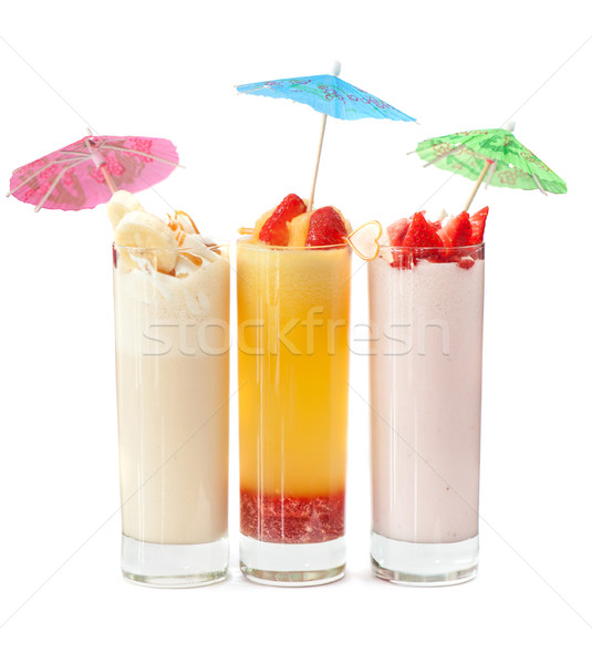 Stockfoto: Drie · gezonde · cocktails · ingesteld · bessen · banaan