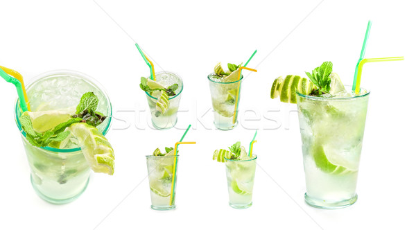 Friss mojito szett koktél izolált fehér Stock fotó © olira