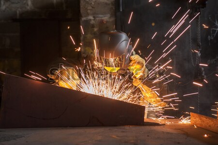 Stock foto: Arbeitnehmer · Schweißen · Metall · Funken · Fabrik · Bau