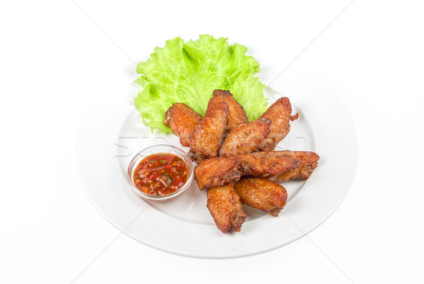 Stockfoto: Vleugels · kip · vleugel · schotel · saus