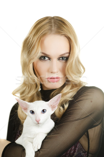 Femeie shorthair pisică frumuseţe tineri Imagine de stoc © olira