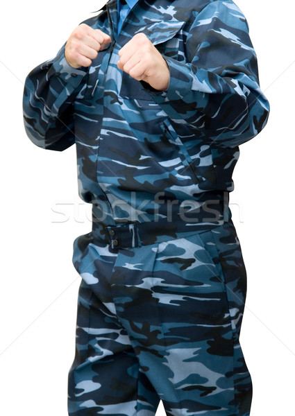 Sztuki walki straży uniform człowiek odizolowany biały Zdjęcia stock © olira