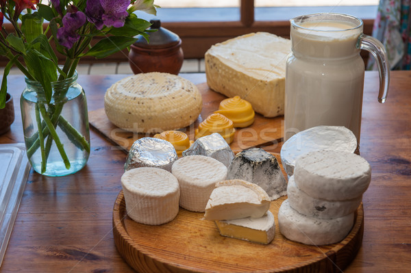 Set unterschiedlich Käse Camembert Mozzarella geräuchert Stock foto © olira