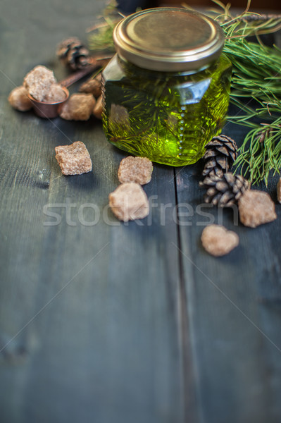 Fenyőfa dudorodás lekvár fából készült virág fa Stock fotó © olira