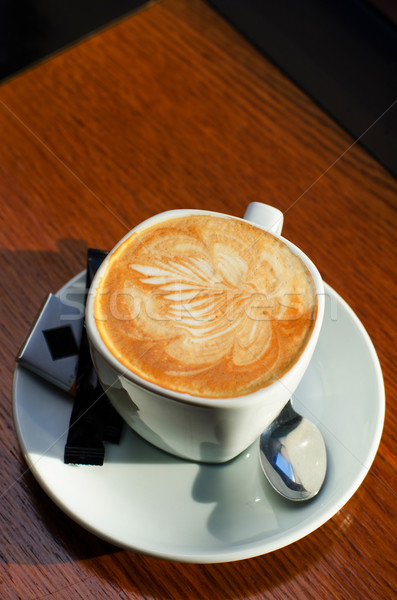 Cappuccino temps tasse de café table arbre Photo stock © olira
