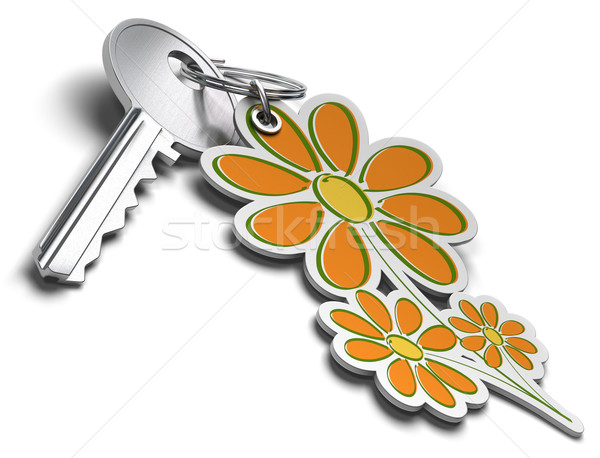 Eco bouw sleutel sleutelhanger bloem witte Stockfoto © olivier_le_moal