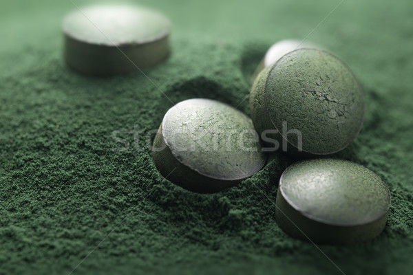 Close up of Atisanal Spirulina Tablets and Powder Stock photo © olivier_le_moal