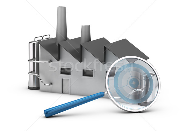 Illustratie 3d render fabriek vergrootglas target binnenkant Stockfoto © olivier_le_moal