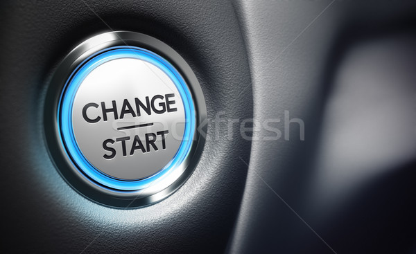 Stockfoto: Verandering · besluitvorming · start · knop · zwarte · dashboard
