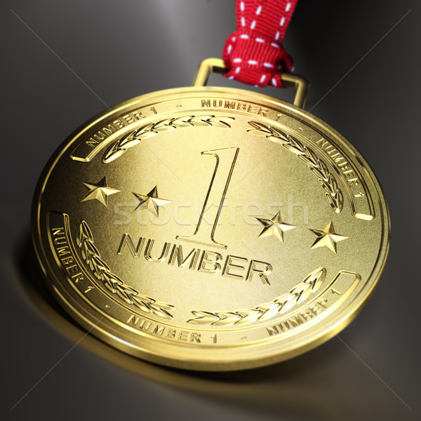 Ehrgeiz Nummer eins golden Medaille Text dunkel Stock foto © olivier_le_moal