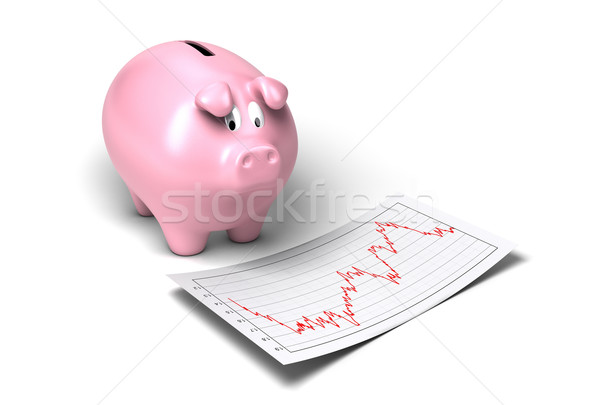 Stock photo: worried piggy bank looking at bad news
