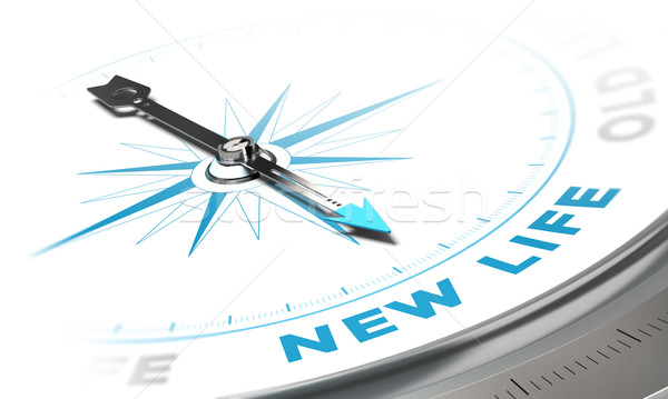 Новая жизнь компас иглы указывая синий слово Сток-фото © olivier_le_moal