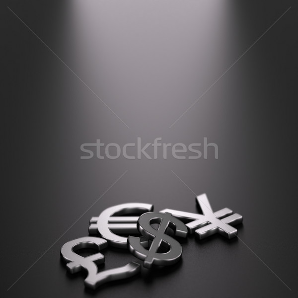 Foto stock: Principal · moedas · símbolos · ilustração · 3d · quatro · preto