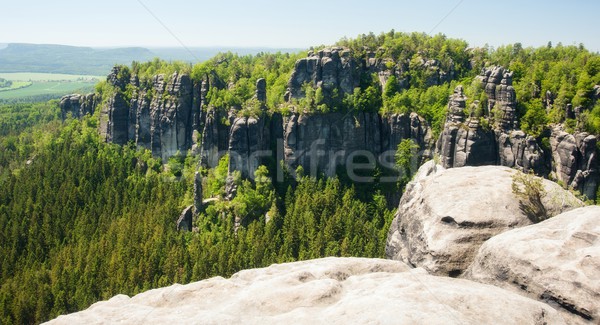 Sandstein Felsen blauer Himmel Schweiz Natur Stock foto © ondrej83