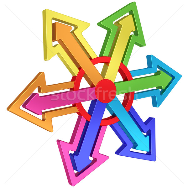 Colorful arrows of different directions with red center on white Stock photo © oneo