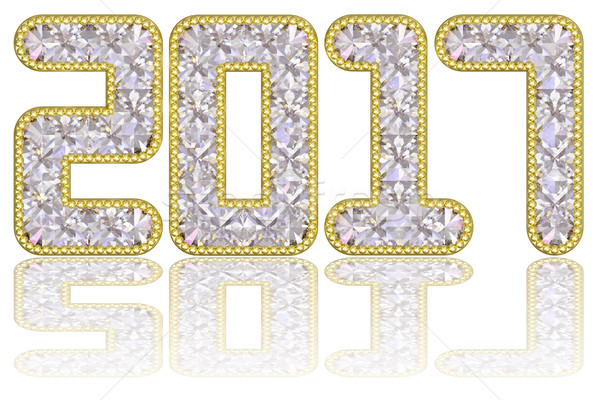2017 digits composed of gems in golden rim on glossy white background Stock photo © oneo