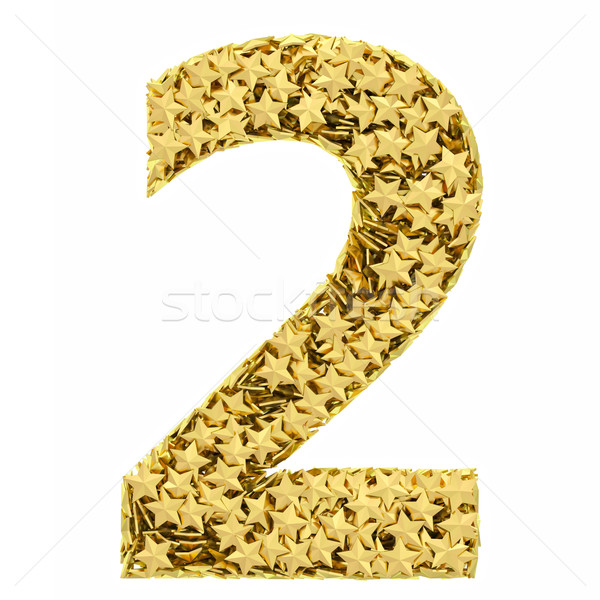 Number 2 composed of golden stars isolated on white Stock photo © oneo