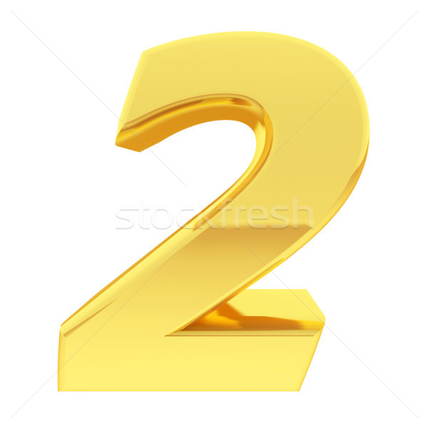 Gold number 2 with gradient reflections isolated on white Stock photo © oneo