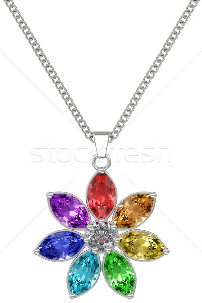 Silver or platinum pendant with colorful gemstones on chain isolated on white background Stock photo © oneo